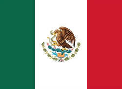 [ai] The flag of Mexico featuring three vertical stripes: green on the left, white in the center, and red on the right. The national coat of arms, depicting an eagle perched on a cactus with a serpent, is centered on the white stripe.